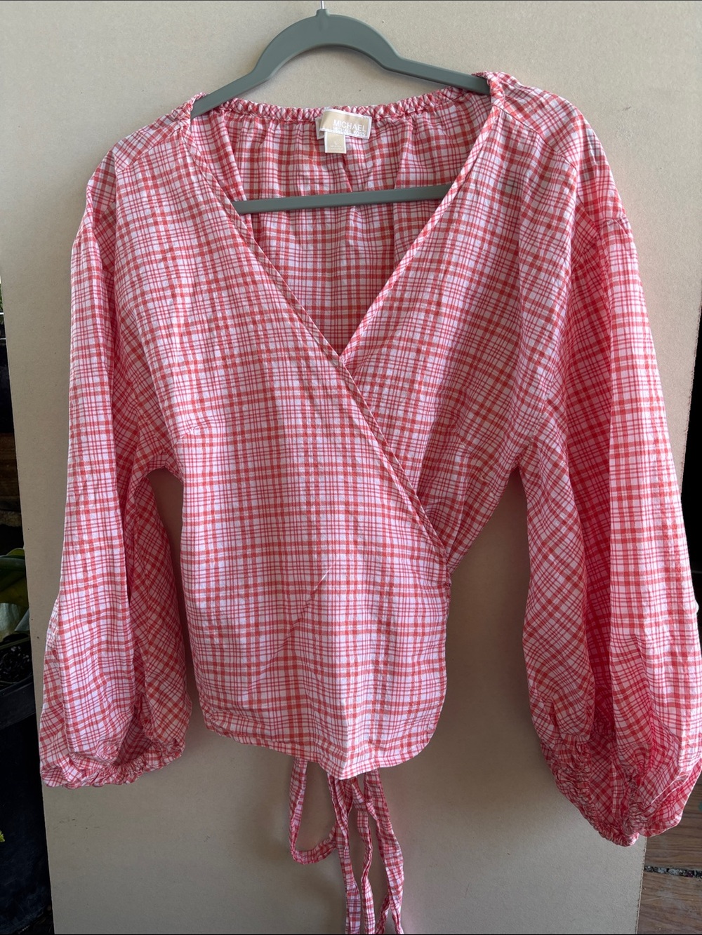 Michael Kors Pink Plaid Wrap Blouse